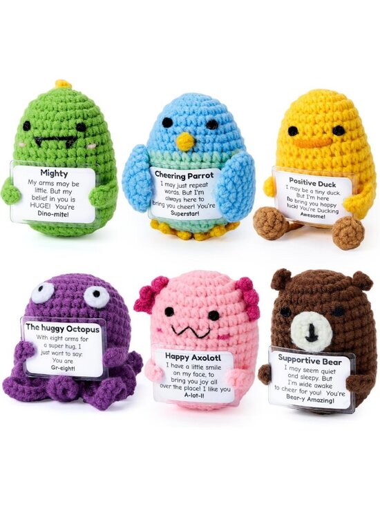 Other - 6 Pcs Positive Crochet Animal Plushies - Emotional Support Stuffed Toys for